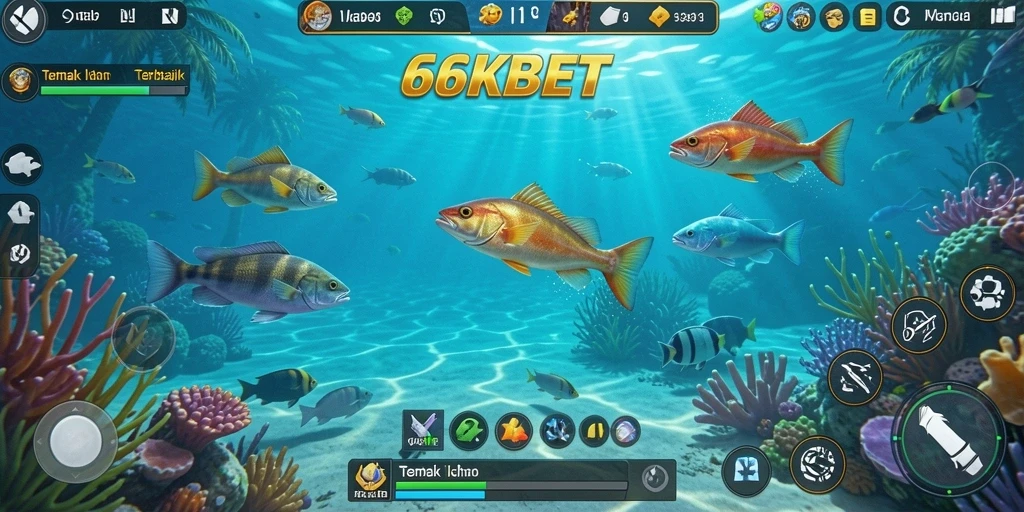 Screenshot utama menunjukkan aksi menembak ikan yang seru di 66KBET.
