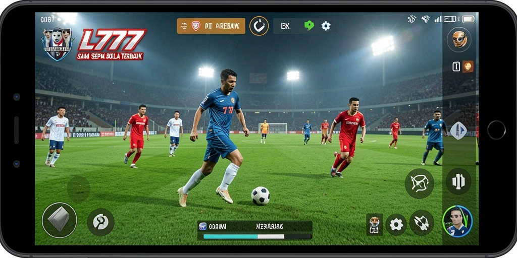 Tangkapan layar L777 menunjukkan aksi pertandingan sepak bola yang seru.