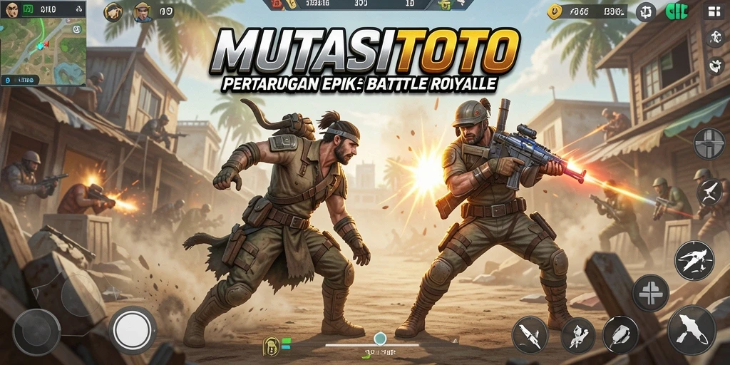 Screenshot gameplay MUTASITOTO menampilkan aksi pertempuran seru di medan perang.